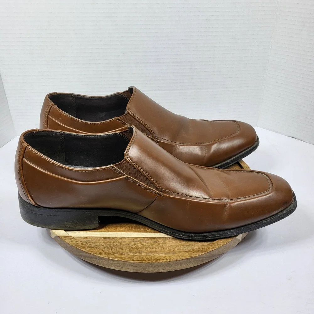 Apt 9 Shane Mens 12 Cognac Brown Square Toe Slip On Loafers APSHANECOGNAC‎